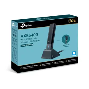 TP-Link Archer AXE5400 Wi-Fi 6E High Gain Wireless USB Adapter, Wired & Wireless, USB, WLAN, Wi-Fi 6E (802.11ax), 5400 Mbit/s, Black