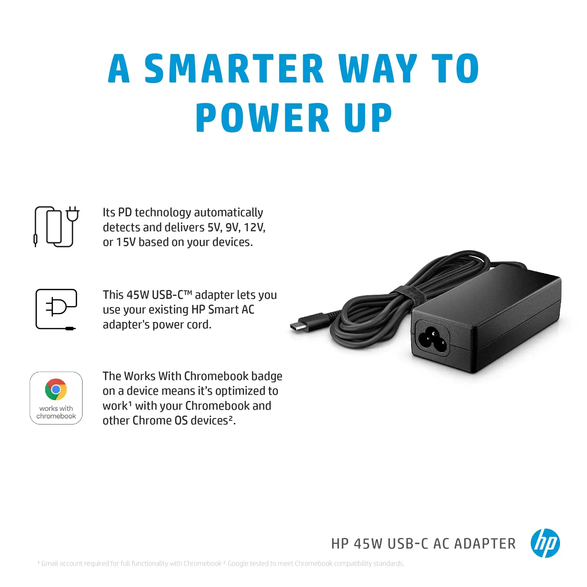 HP 45W USB-C kintamosios srovės adapteris, nešiojamojo kompiuterio, vidinis, 45 W, 3 A, Spectre x2 12-a0xx; HP Pavilion x2 10-n1xx; Pavilion x2 10-n0xx, 15 V