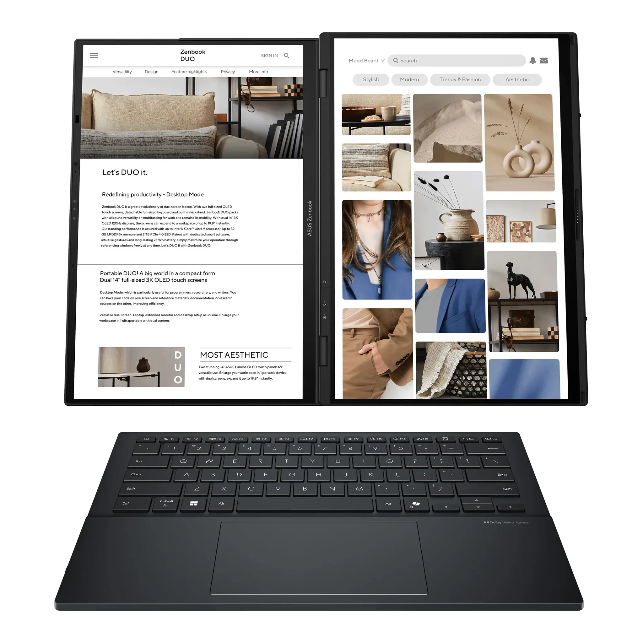 Nešiojamas kompiuteris ASUS Zenbook Duo UX8406CA-QL287W, 255H, 1000 GB, 14 Coliai, Windows 11 Home