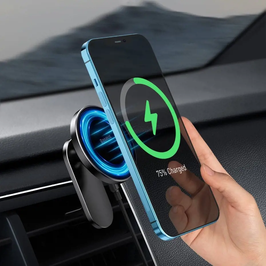Baseus Big Energy car mount with wireless charger 15W for Iphone 12 (Black)