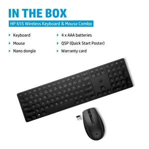 HP 655 Wireless Mouse Keyboard Combo, spill resistant - Black - US ENG