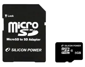 SILICONPOW SP008GBSTH010V10SP Silicon Power atminties kortelė Micro SDHC 8GB Class 10 + adapteris