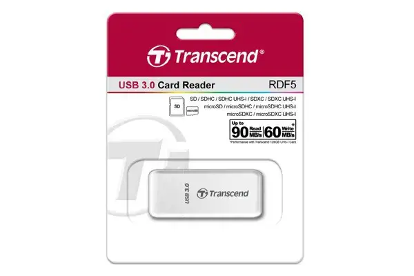 TRANSCEND USB3.0 SD/microSD kortelių skaitytuvas baltos spalvos