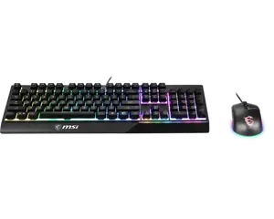 MSI VIGOR GK30 COMBO RGB MEMchanical Gaming Keyboard + Clutch GM11 Gaming Mouse ' UK Layout, 6 zonų RGB apšvietimo klaviatūra, dviejų zonų RGB apšvietimo pelė, 5000 DPI optinis jutiklis, RGB Mystic Light', USB, mechaninė, QWERTY, RGB LED, juoda, pelė pridedama