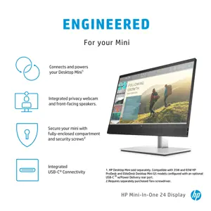 Monitorius HP Mini-in-One 24, 60.5 cm (23.8"), 1920 x 1080 pixels, Full HD, LED, 14 ms, Black