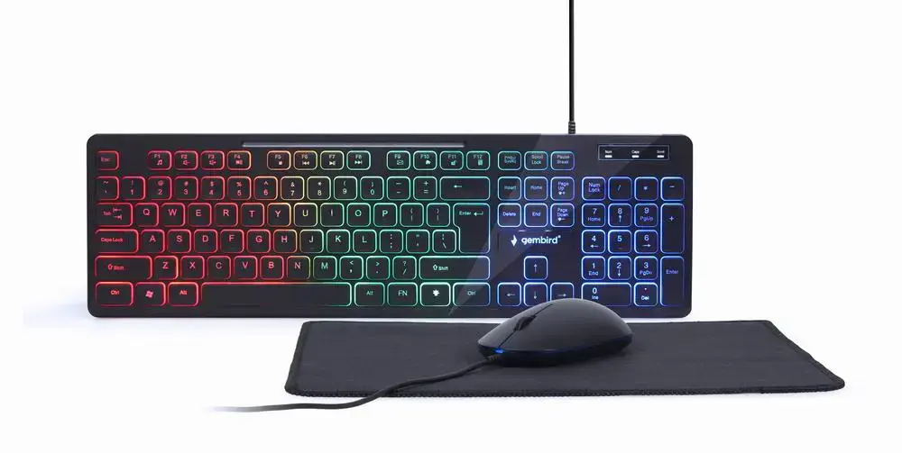 GEMBIRD 3-in-1 stalinio kompiuterio komplektas su foniniu apšvietimu, juodas JAV išdėstymas
