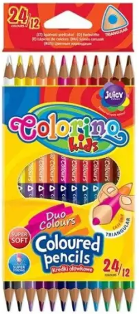 Spalvoti pieštukai dvipusiai, tribriauniai, COLORINO, 12 vnt., 24 spalvų