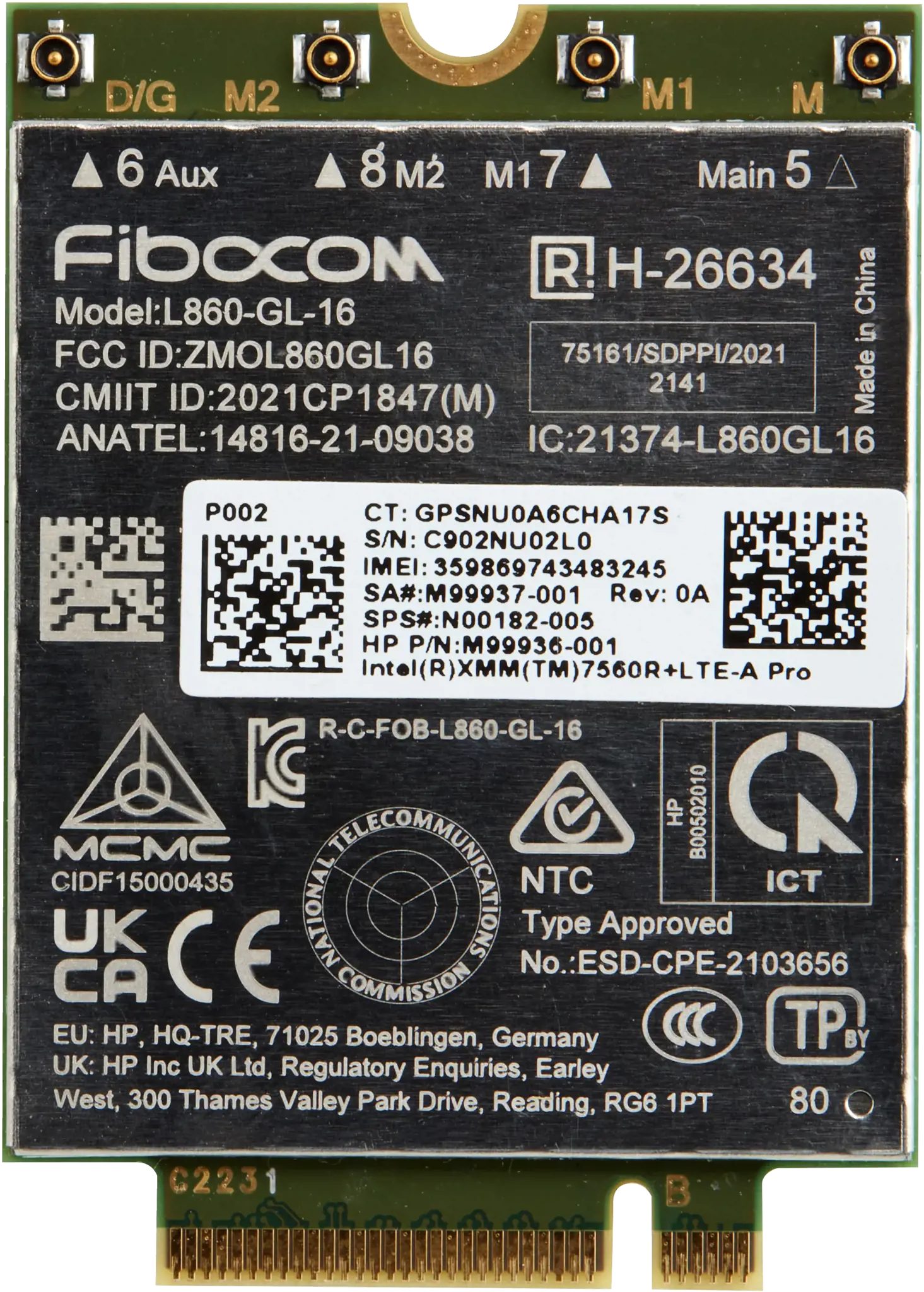 HP XMM 7560 R+ LTE-Advanced Pro WWAN, 42 mm, 31 mm, 2 mm, 7 g, 232 mm, 148 mm