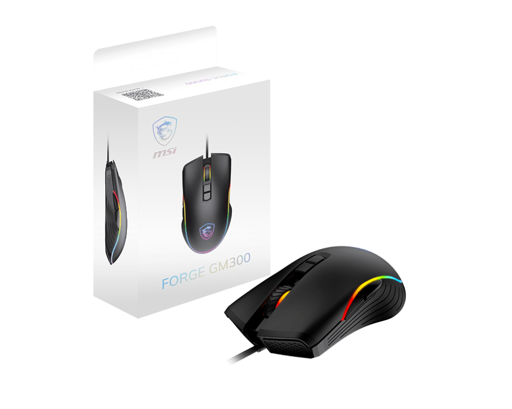 MSI FORGE GM300, Right-hand, Optical, USB Type-A, 7200 DPI, 1 ms, Black