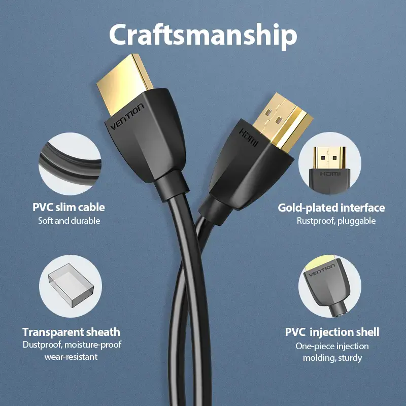 "Vention" nešiojamasis HDMI kabelis 3M juodas, 3 m, A tipo HDMI (standartinis), A tipo HDMI (standartinis), 3D, 18 Gbit/s, juodas