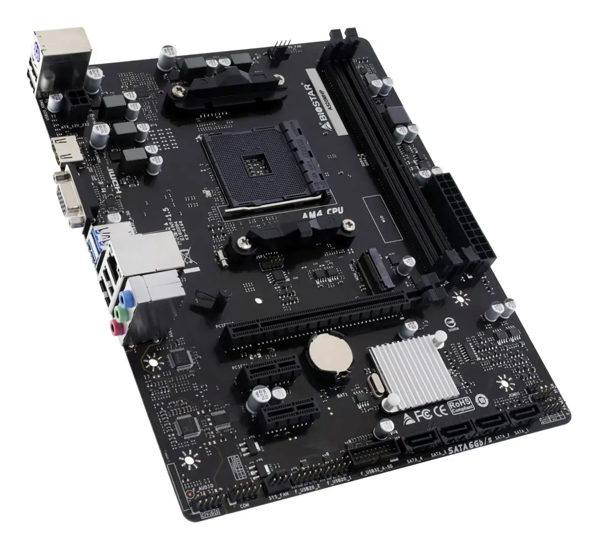 Mainboard BIOSTAR AMD A520 SAM4 Micro-ATX Memory DDR4 Memory slots 2 2xPCI-Express 3.0 1x 1xPCI-Express 3.0 16x 1xM.2 1x15pin D-sub 1xHDMI 4xUSB 2.0 2xUSB 3.2 1xPS/2 1xRJ45 3xAudio port A520MHP