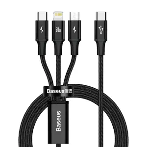 "Baseus Rapid" serijos "3-in-1" USB-C kabelis M+L+T 20W 1,5 m juodas (juodas)