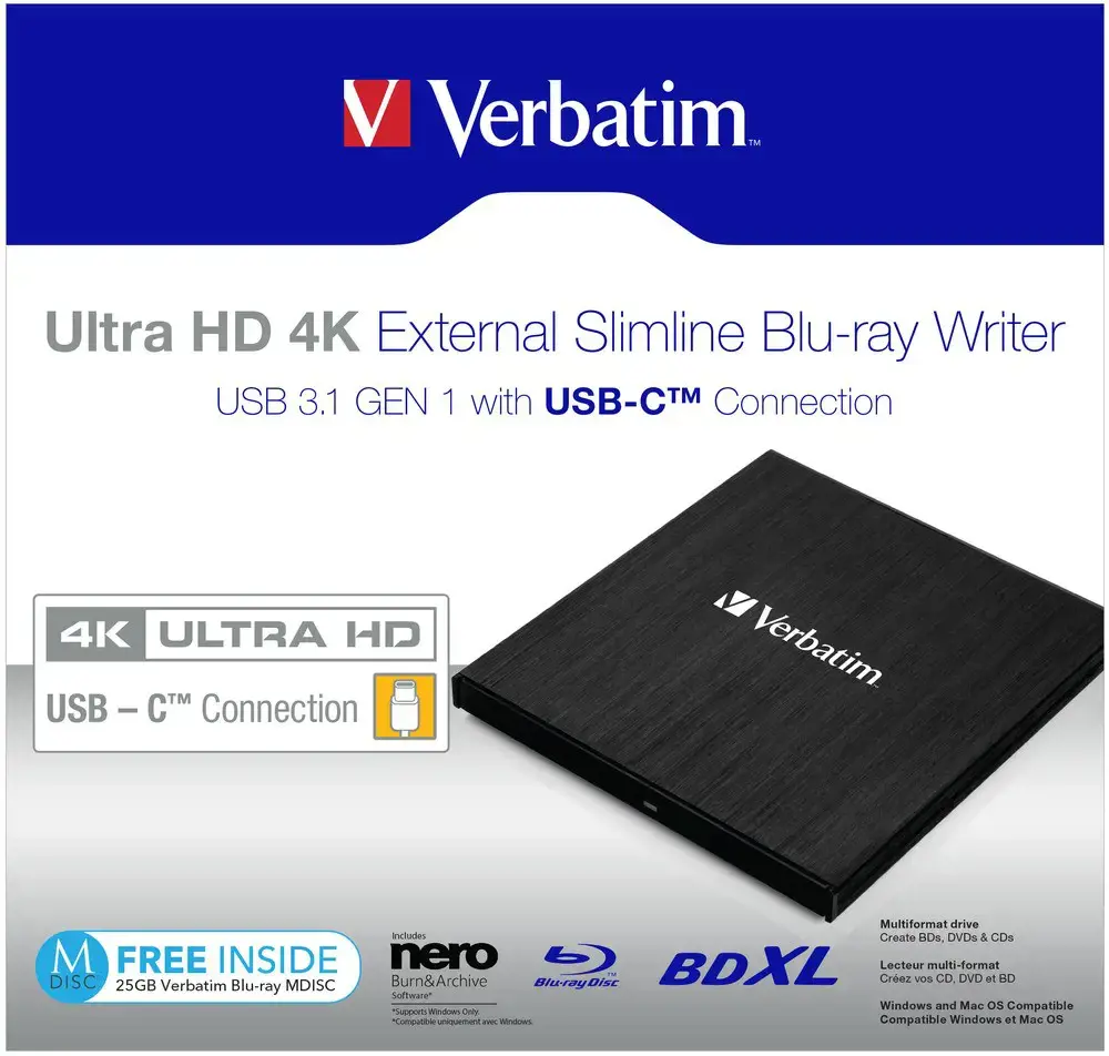 Verbatim 43888, Black, Top, Laptop, Blu-Ray DVD Combo, Serial ATA III, BD, BD-R, BD-R DL, CD, DVD