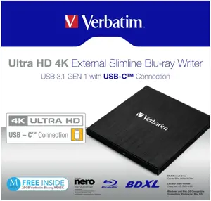 Verbatim 43888, Black, Top, Laptop, Blu-Ray DVD Combo, Serial ATA III, BD, BD-R, BD-R DL, CD, DVD