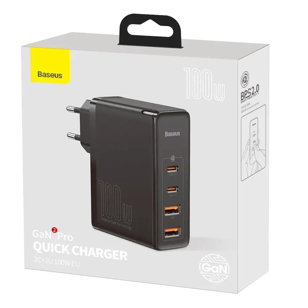 "Baseus GaN2 Pro" greitasis įkroviklis 100 W USB / C tipo USB greitasis įkrovimas 4+ Power Delivery Black (juodas)