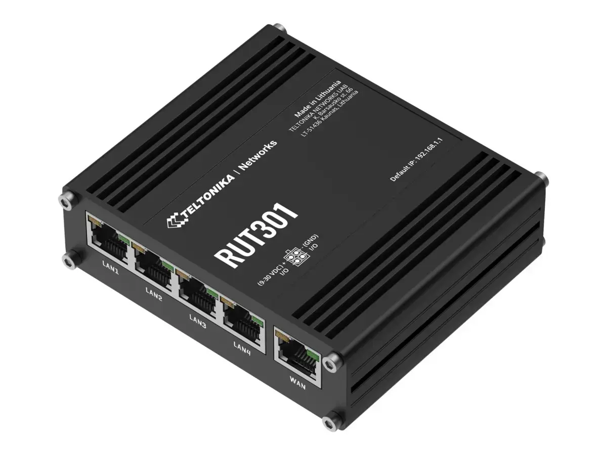 Ethernet Router | RUT301 | No Wi-Fi | 10/100 Mbit/s | Ethernet LAN (RJ-45) ports 5 | Mesh Support No | MU-MiMO No | No mobile broadband