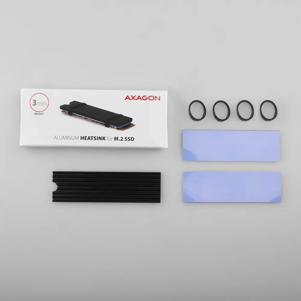 "AXAGON CLR-M2L3" pasyvusis - M.2 SSD, 80 mm SSD, ALU korpusas, silikoninės šiluminės pagalvėlės, aukštis 3 mm