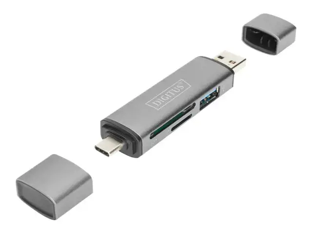 DIGITUS DA-70886 Kombinuoto kortelių skaitytuvo koncentratorius USB-C+USB 3.0 1x SD 1x MicroSD 1x USB 3.0 pilkos spalvos