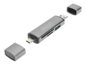 DIGITUS DA-70886 Kombinuoto kortelių skaitytuvo koncentratorius USB-C+USB 3.0 1x SD 1x MicroSD 1x USB 3.0 pilkos spalvos