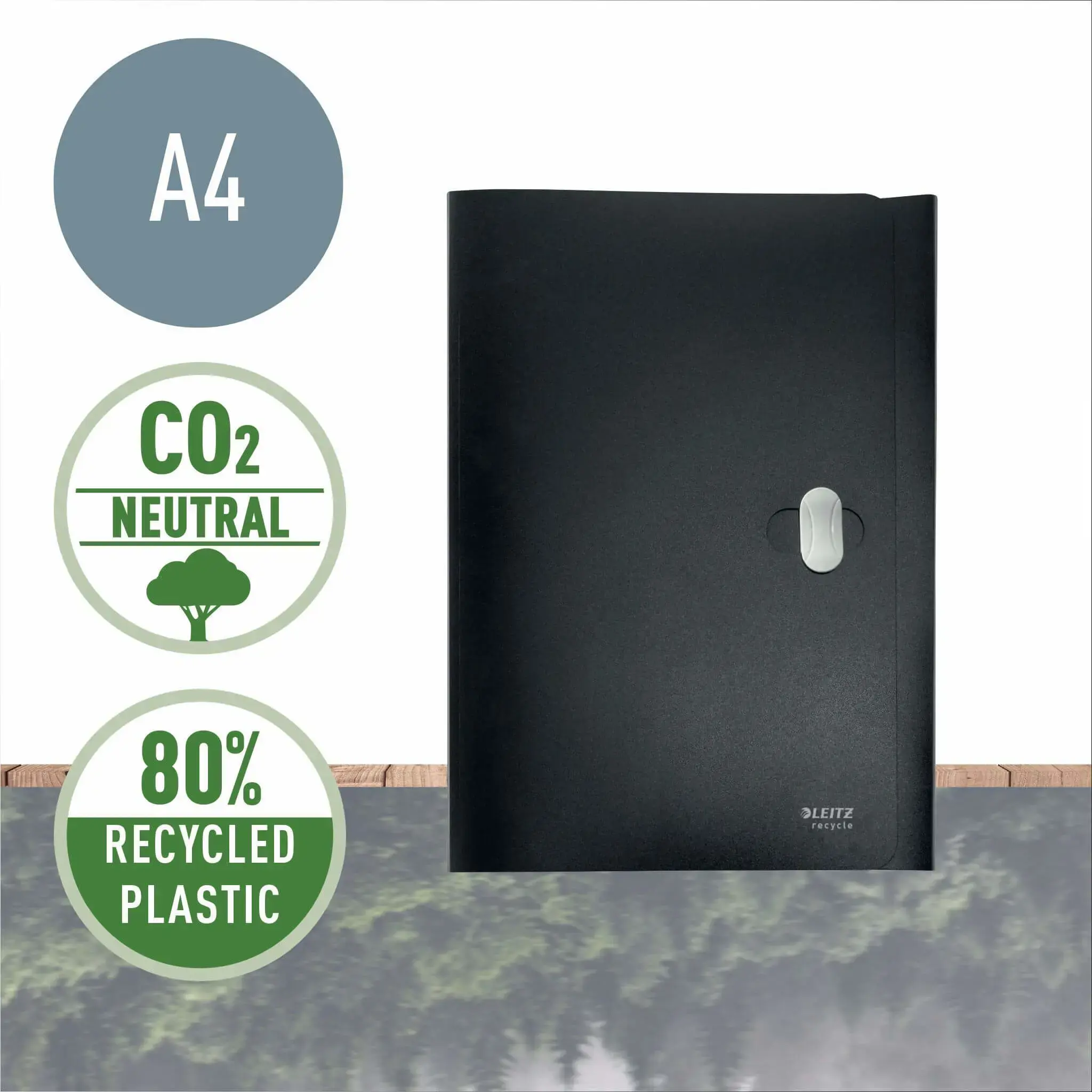 Aplankas dokumentams Leitz Recycle, A4, PP, 3 atvartai, juoodos sp.