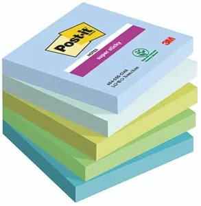 Lipnūs lapeliai Post-it Super Sticky,Oasis Colour, 76 mm x 76 mm, 5 vnt./pak.