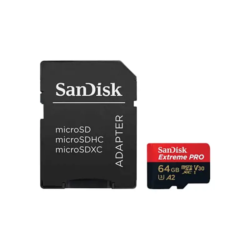 "SanDisk Extreme PRO microSDXC 64GB + SD adapteris + 2 metų "RescuePRO Deluxe" iki 200MB/s ir 90MB/s skaitymo/rašymo greitis A2 C10 V30 UHS-I U3; EAN:619659188573