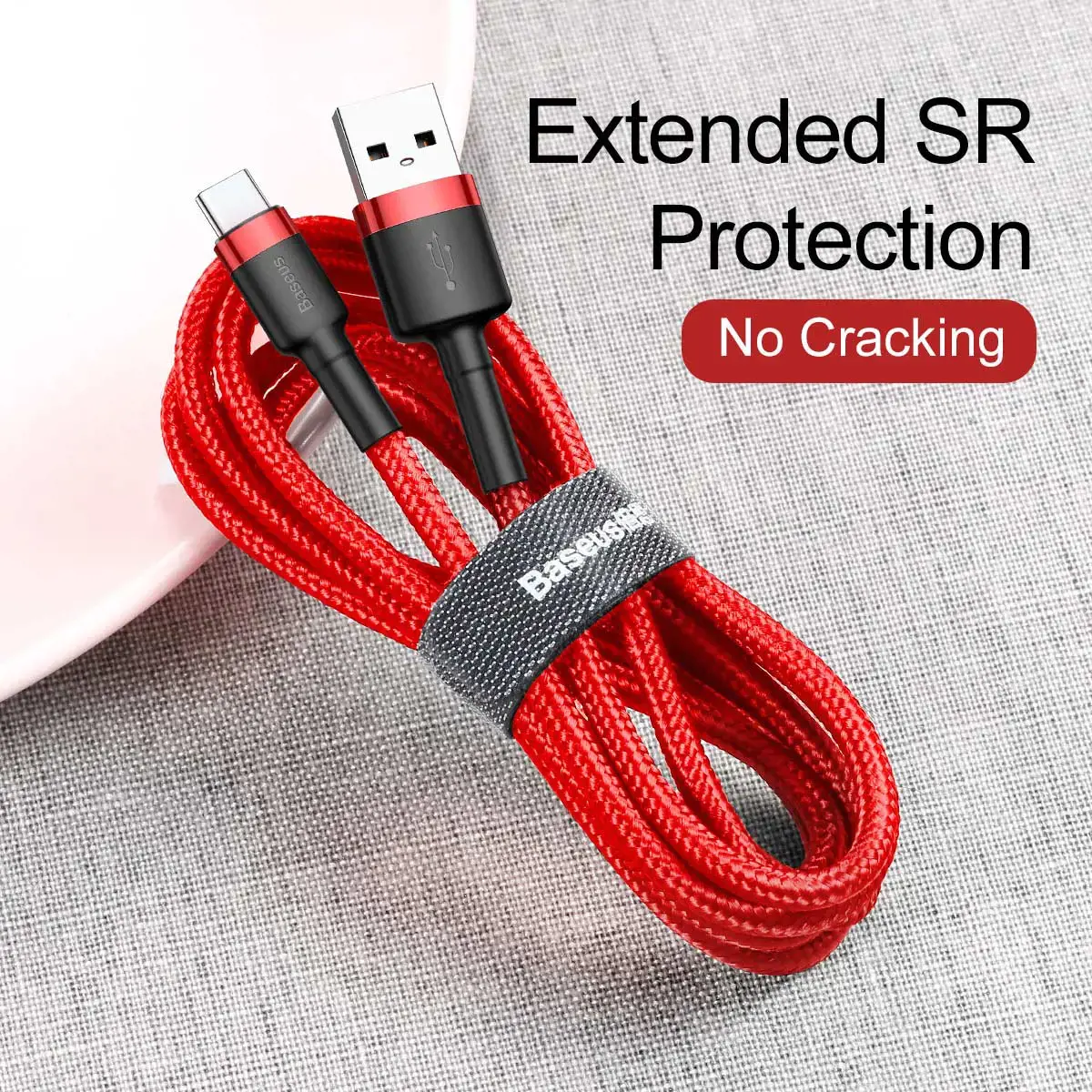 "Baseus Cafule Cable" patvarus nailono kabelis USB / USB-C QC3.0 3A 0.5M Raudona (Raudona)