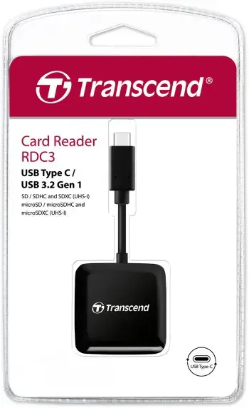 TRANSCEND RDC3 SD/mikroSD kortelių skaitytuvas USB-C 3.2 gen1, juodas