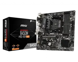 MSI B450M PRO-VDH Max, AMD, Socket AM4, AMD Athlon, AMD Ryzen™ 3, 2 kartos AMD Ryzen™ 3, 3 kartos A…
