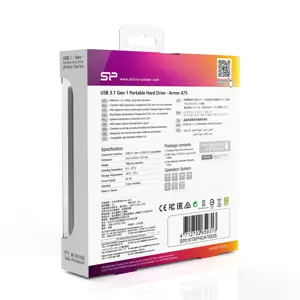 "Silicon Power Armor A75", 1000 GB, 2,5", 3.2 Gen 1 (3.1 Gen 1), sidabrinės spalvos