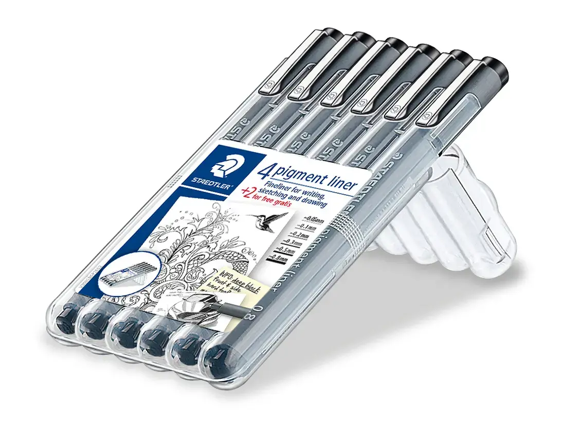 Braižiklis Staedtler PigmentLiner, juodas, rinkinyje 6 skirtingi pločiai
