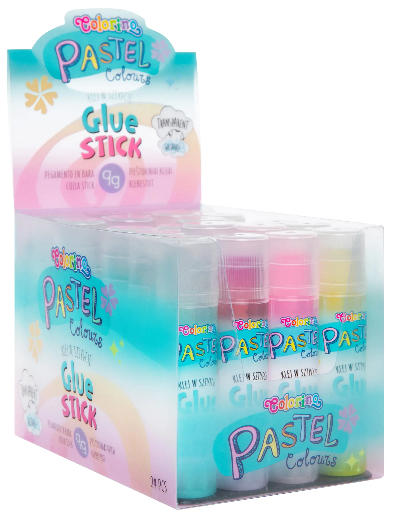 Pieštukiniai klijai Colorino Pastel 9g skaidrūs, pastelinių spalvų 1 vnt.