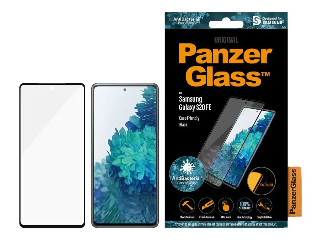 PanzerGlass ™ Samsung Galaxy S20 FE | Ekrano apsauga Stiklas, Skaidri ekrano apsauga, Samsung, Samsung, Samsung - Galaxy S20 FE, atsparus įbrėžimams, atsparus smūgiams, antibakterinis, skaidrus, 1 vnt.