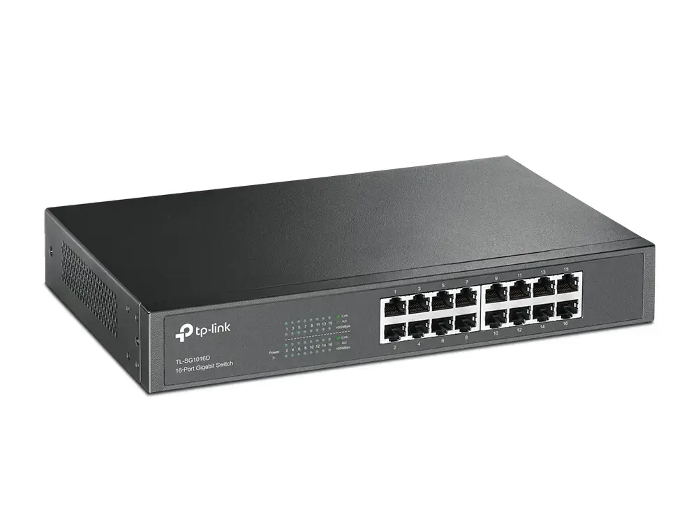 "TP-Link" 16 prievadų "Gigabit" tinklo komutatorius, nevaldomas, "Gigabit Ethernet" (10/100/1000), dvipusis duomenų perdavimas, montuojamas į stovą