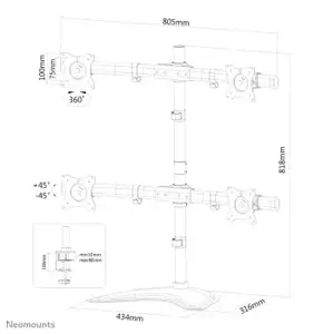 "Neomounts by Newstar" Pasirinkite "Neomounts" monitoriaus laikiklis ant stalo, tvirtinimo/prisukimo/laisvai pastatomas, 8 kg, 25,4 cm (10"), 68,6 cm (27"), 100 x 100 mm, juodas