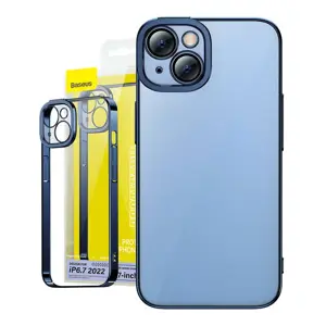 "Baseus" blizgantis skaidrus dėklas ir grūdinto stiklo rinkinys "iPhone 14 Plus" (mėlynas)