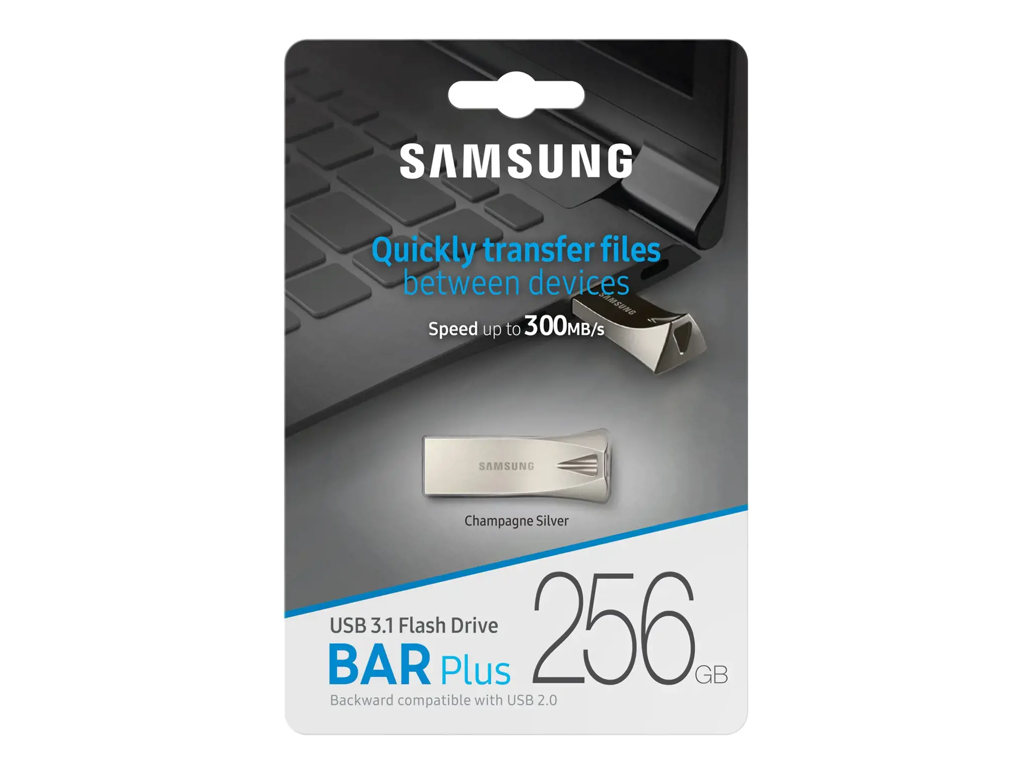 "Samsung" MUF-256BE, 256 GB, A tipo USB, 3.2 Gen 1 (3.1 Gen 1), 300 MB/s, be dangtelio, sidabrinės spalvos