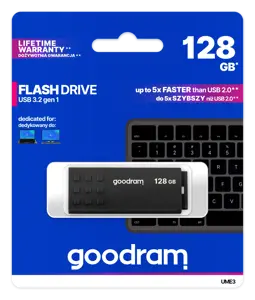 "Goodram UME3", 128 GB, A tipo USB, 3.2 Gen 1 (3.1 Gen 1), 60 MB/s, dangtelis, juoda