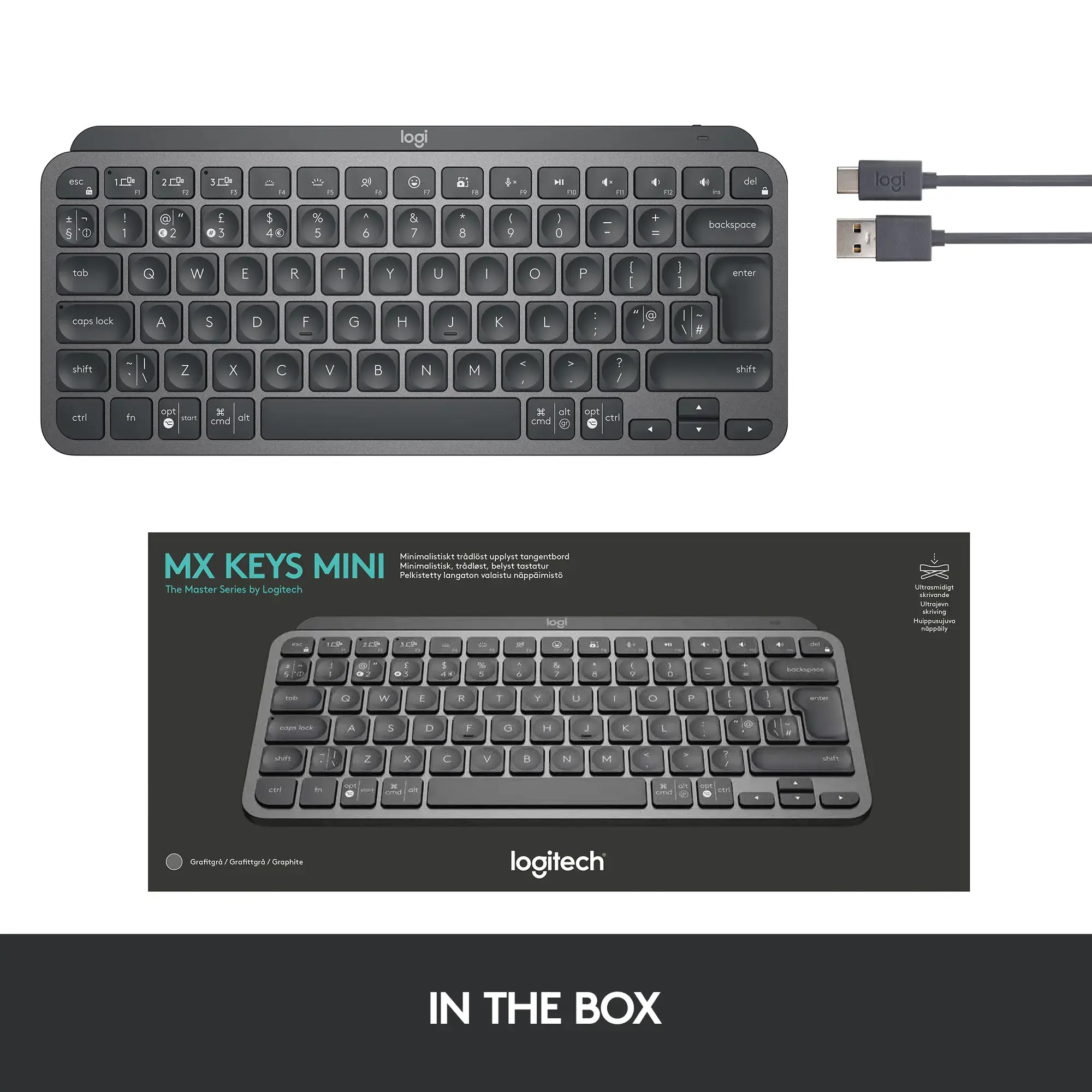 "LOGITECH MX Keys Mini Minimalist" belaidė apšviesta klaviatūra - GRAPHITE - US INTL - INTNL (JAV)