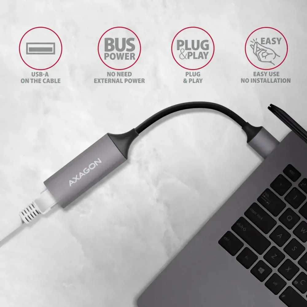 AXAGON ADE-TR A tipo USB 3.2 Gen 1 - Gigabit Ethernet 10/100/1000 adapteris, metalinis, titano pilkos spalvos