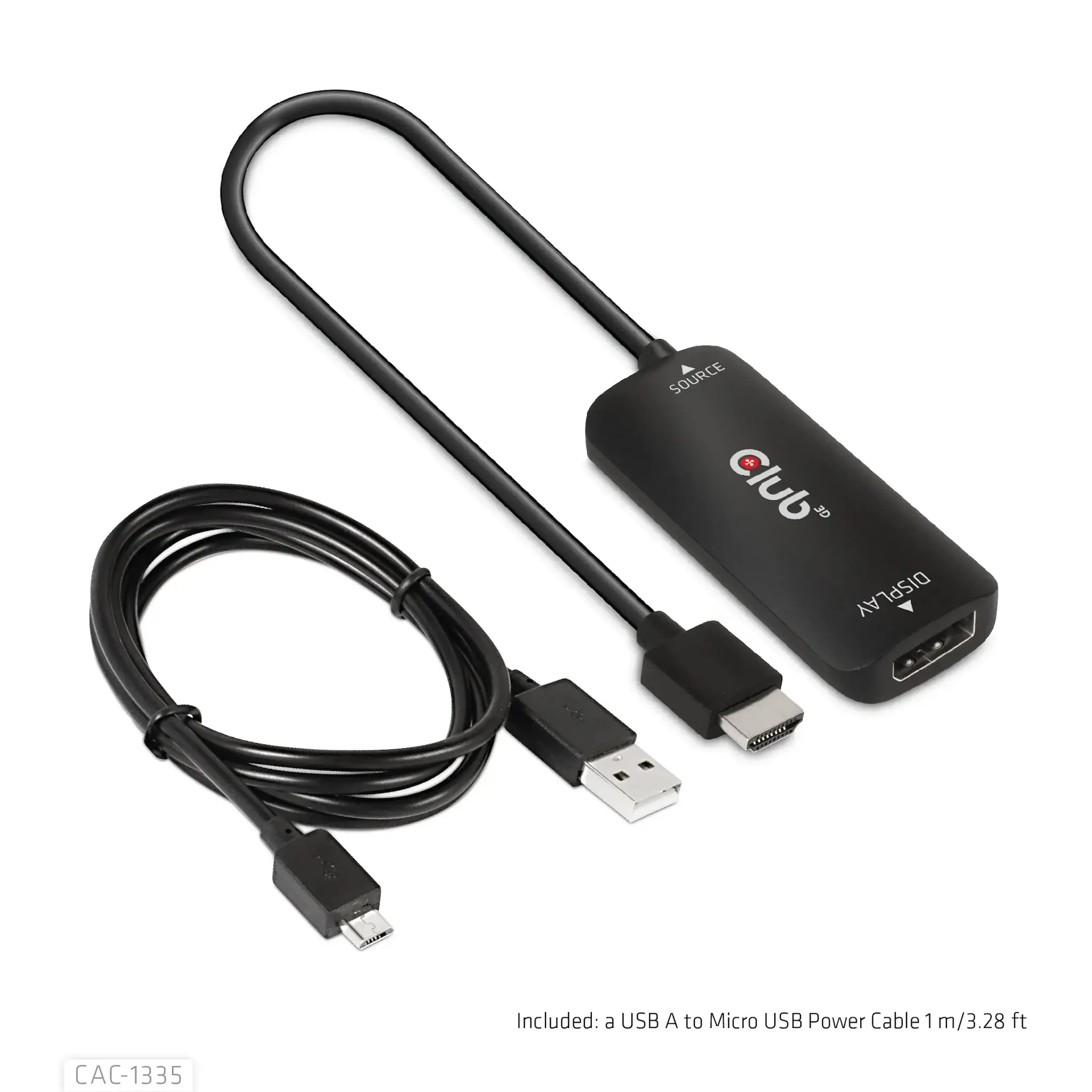 CLUB3D HDMI + Micro USB to DisplayPort™ 4K120Hz or 8K30Hz M/F Active Adapter, 1 m, HDMI + USB, DisplayPort, Male, Female