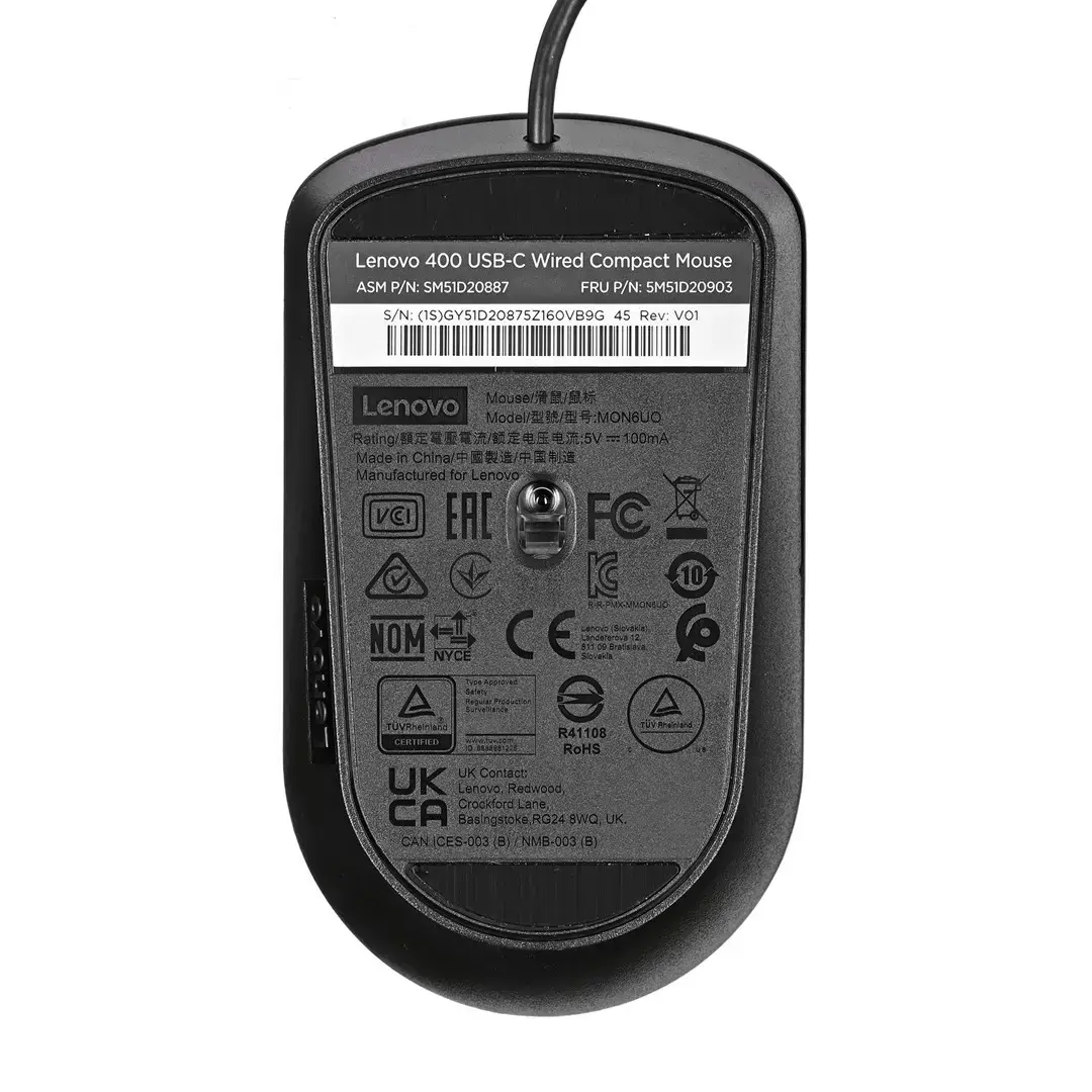 Lenovo GY51D20875, Ambidextrous, Optical, USB Type-C, 2400 DPI, Black