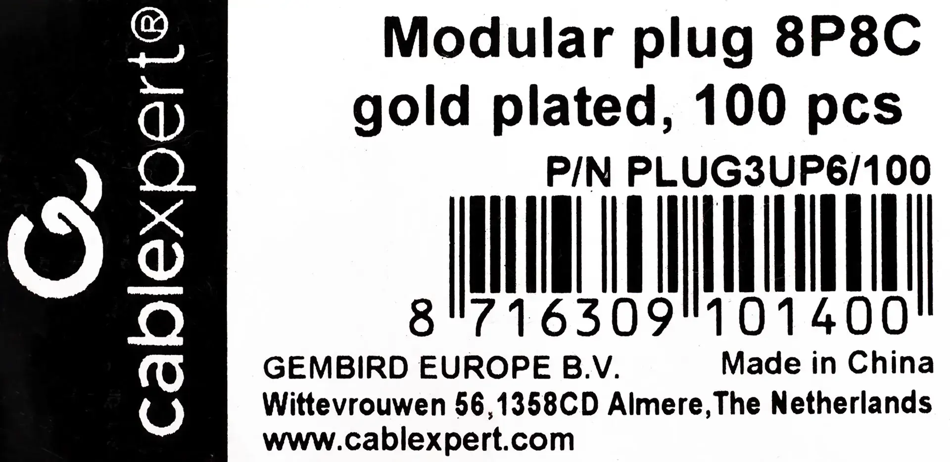 GEMBIRD PLUG3UP6/100 Gembird modulinis LAN kištukas 6u, paauksuotas - 100 vnt., ištisiniai kabeliai
