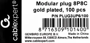 GEMBIRD PLUG3UP6/100 Gembird modulinis LAN kištukas 6u, paauksuotas - 100 vnt., ištisiniai kabeliai