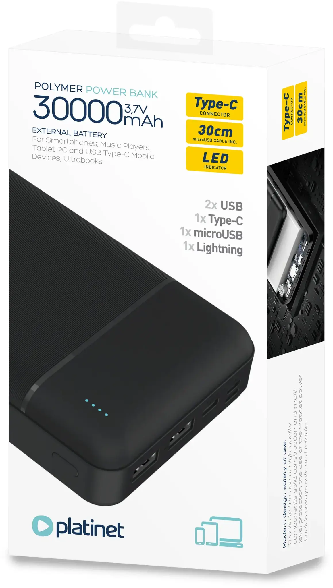 Platinet power bank 30000mAh PMPB30W707, black