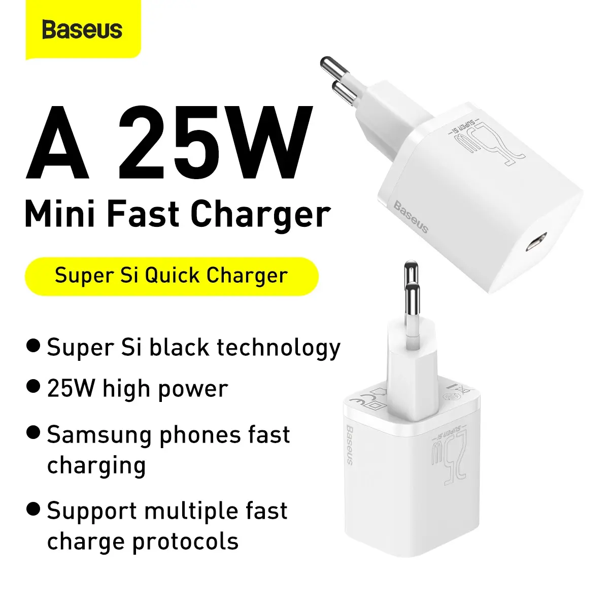 Baseus Super Si Quick Charger 1C 25W with USB-C cable for USB-C 1m (white)
