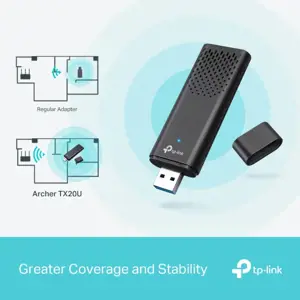 TP-Link Archer AX1800 Dual Band Wi-Fi 6 Wireless USB Adapter, Wired, USB, WLAN, Wi-Fi 6 (802.11ax), 1201 Mbit/s, Black