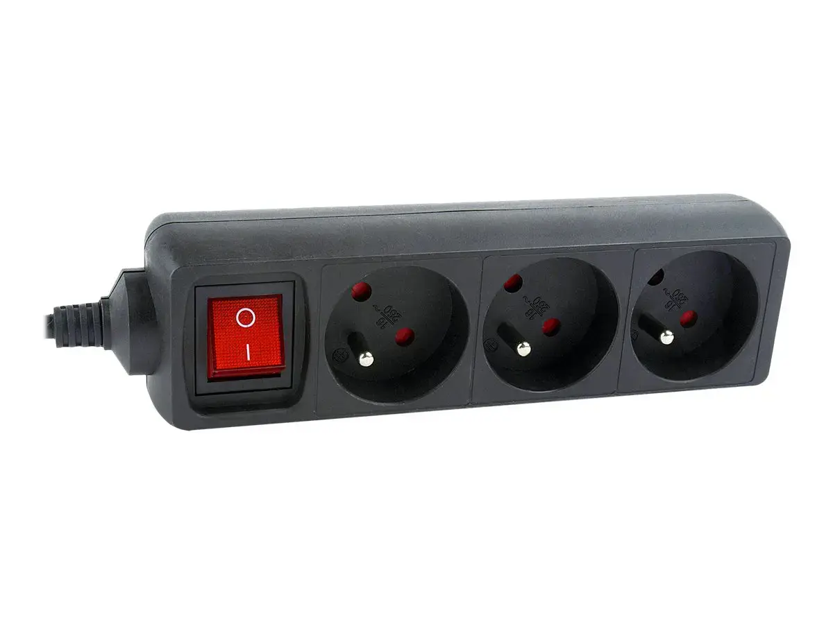 Gembird EG-PSU3F-01 UPS maitinimo juosta, 3 FR lizdai, C14 kištukas, 10 A, 0,6 m ilgio kabelis, juoda spalva