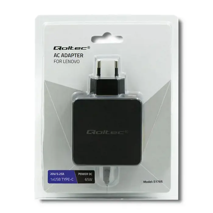 QOLTEC 51766 "Qoltec" maitinimo adapteris "Lenovo" 65W 20V 3,25A Slim tip+pin