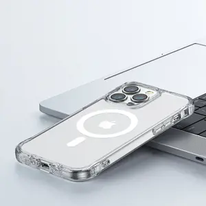 "Joyroom" magnetinis apsauginis magnetinis dėklas "iPhone 14 Pro" šarvuotas dėklas su kabliukais stovas skaidrus (suderinamas su "MagSafe")